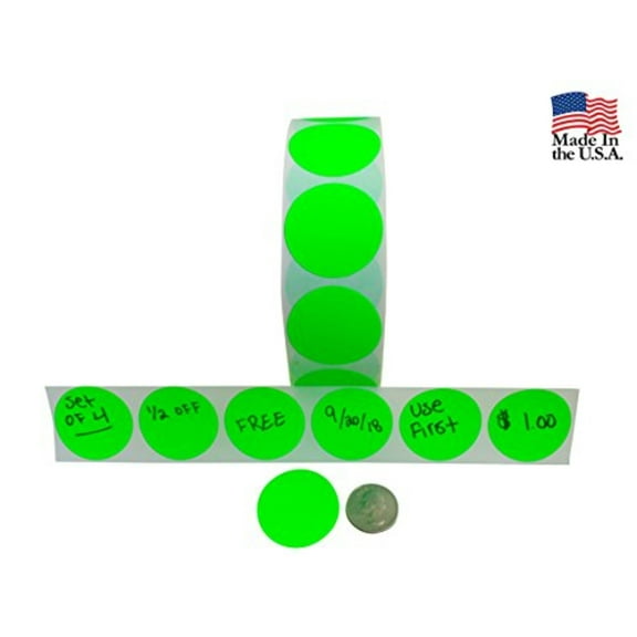 Preferred Postage Supplies (1020) Color Coding Labels + (1020) Water Proof Seals Super Bright Neon Green Round Circle Dots For Organizing Inventory 1.5 Inch 2040 Total Adhesive Sticker