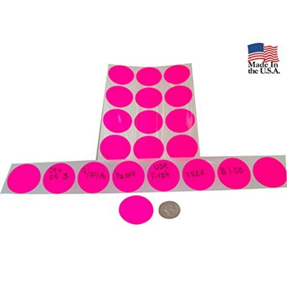Preferred Postage Supplies Color Coding Labels Super Bright Fluorescent Neon Pink Round Circle Dots For Organizing Inventory 1.5 Inch 1500 Total Adhesive Stickers