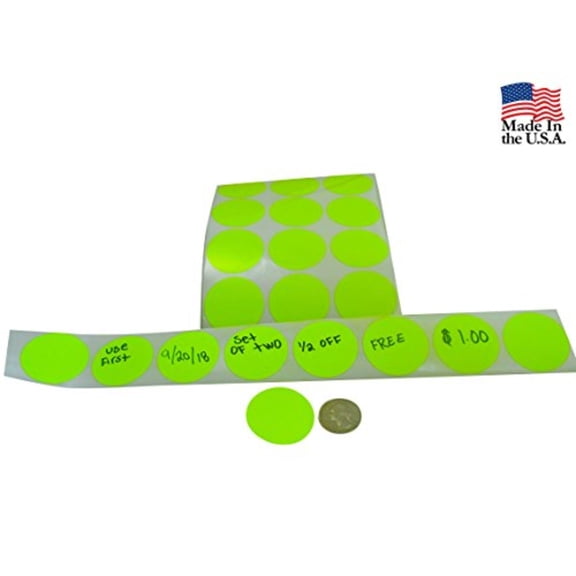 Preferred Postage Supplies Color Coding Labels Super Bright Fluorescent Neon Yellow Round Circle Dots For Organizing Inventory 1.5 Inch 1020 Total Adhesive Stickers