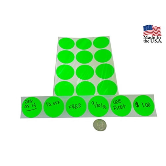 Preferred Postage Supplies Color Coding Labels Super Bright Fluorescent Neon Yellow Round Circle Dots For Organizing Inventory 1.5 Inch 1020 Total Adhesive Stickers