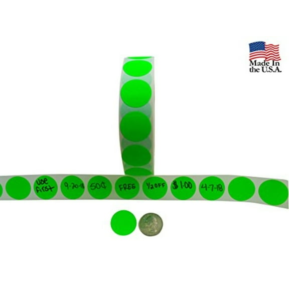 Preferred Postage Supplies Color Coding Labels Super Bright Neon Green Round Circle Dots For Organizing Inventory 1 Inch 1,000 Total Adhesive Stickers