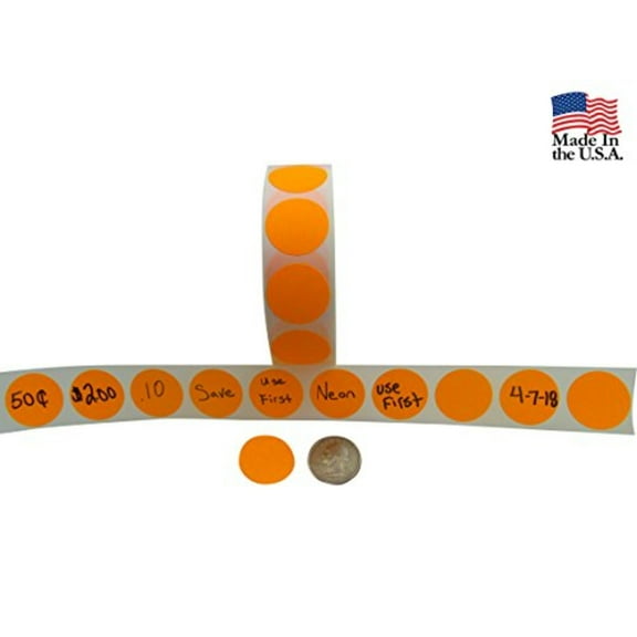 Preferred Postage Supplies Color Coding Labels Super Bright Neon Orange Round Circle Dots For Organizing Inventory 1.5 Inch 500 Total Adhesive Stickers