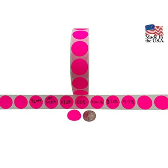 Preferred Postage Supplies Color Coding Labels Super Bright Neon Pink Round Circle Dots For Organizing Inventory 1 Inch 1,500 Total Adhesive Stickers