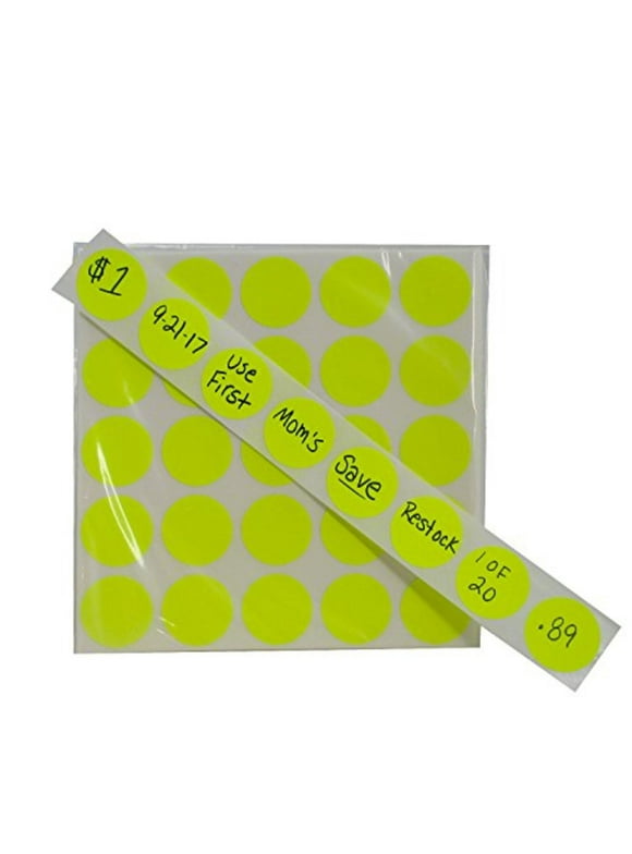 Preferred Postage Supplies Color Coding Labels Super Bright Neon Yellow Round Circle Dots For Organizing Inventory 1 Inch 1,000 Total Adhesive Stickers