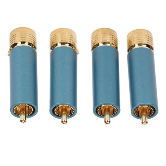 Preffair 4PCS R1722 Audio Connector Gold Plated Self Locking Solderless RCA Plug for Signal Coaxial Line Blue with Red White Logo (0.47 inches / 12 mm)