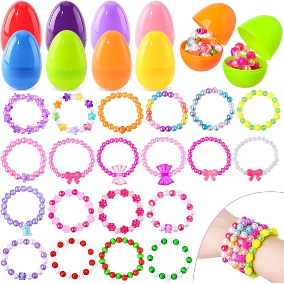 Prefilled Easter Eggs with Bracelets ,24 Pack Easter Basket Essentials Easter Basket Stuffers for Easter Eggs Hunt Game, Easters Party Favors for Girls
