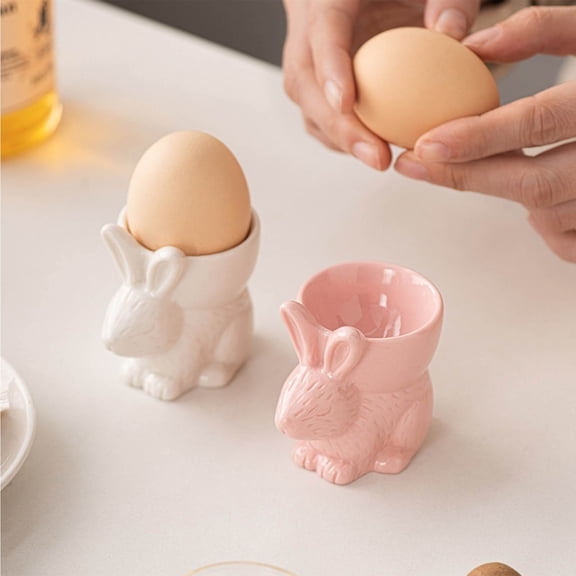 Prefilled Easter Eggs European Style Ceramic Bunny Egg Cup, Mini Elegant Desktop Decor for Living Room, Kitchen, Dining Table, Simple Ornament for Spring Home Table Display, 2.6*2.8in, Pink