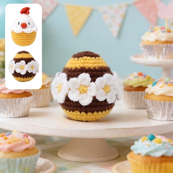 Prefilled Easter Eggs Hand Crocheted Chick and Flower Egg Decor, Exquisite Handmade Doll Ornament, Beautiful Spring Festival Home Decor Gift for Tabletop and Indoor Display, 2.5*2.7in, Yellow