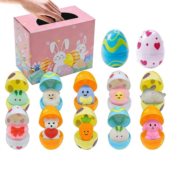 Prefilled Easter Eggs with Stuffed Animals,Plastic Easter Eggs Filled with Bunny Toys,Empty Easters Egg for Basket Stuffers,Easters Egg DIY Prefilled for EasterHunt Supplies