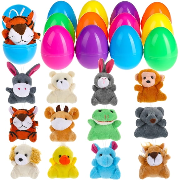 Pre-Filled Easter Eggs With Mini Plush Toys, 12-Pack Plastic Eggs, Assorted Colors, Easter Basket Stuffers And Party Favors For Kids, Egg Hunt Fillers