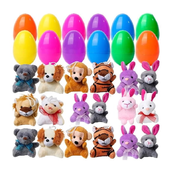 Prefilled Easter Eggs With Plush Animal Toys Random Color Ideal For Kids Game Basket Party Stuffers Easter Egg Hunt Activity