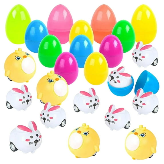 Prefilled Easter Eggs with Mini Rabbit Bunny Plush Animal Stuffed Toy for Kids Easter Egg Filler and Party Classroom Supplies Gift Exchange