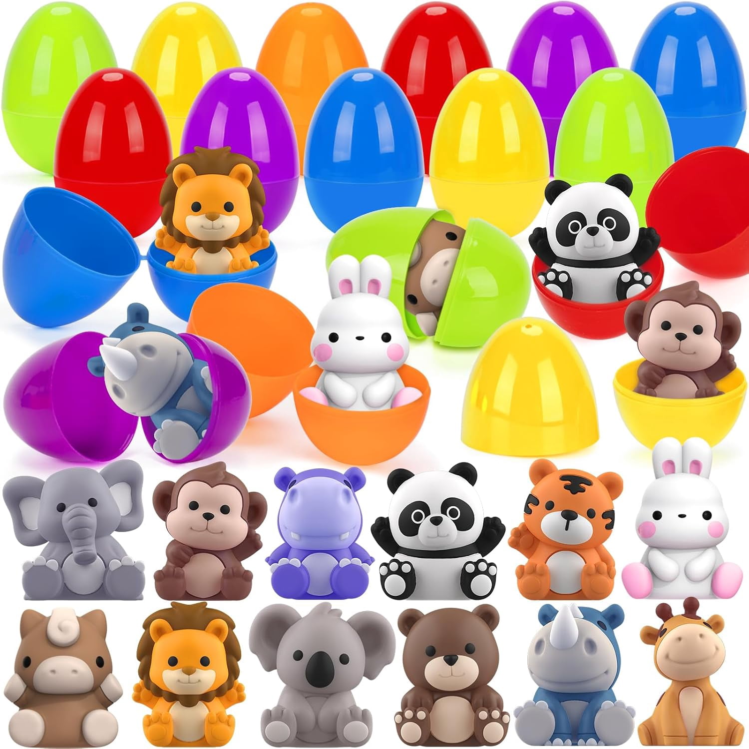 Prefilled Easter Eggs With Animal Finger Puppets, Plastic Egg Toy Fillers For Kids Toddlers, Easter Basket Stuffers, Party Favors, Classroom Prizes, Multicolor