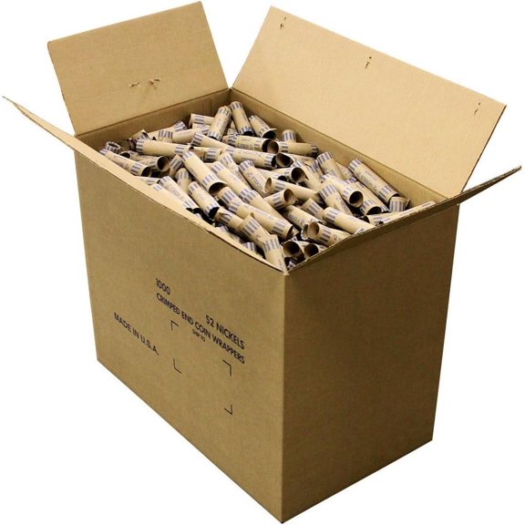 Preformed Tubular Coin Wrappers, Nickels, $2, 1000 Wrappers/Box