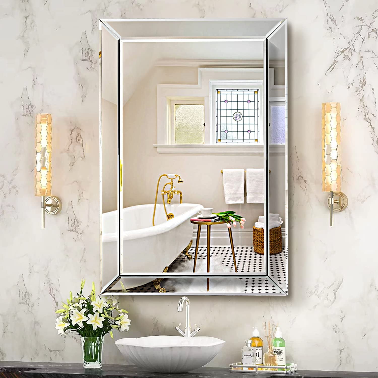 Noble Houe Rectangular Glam Brick Patterned Wall Mirror, Clear -  Walmart.com