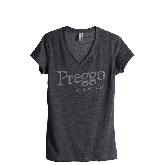 Preggo As A Motha Women's Fashion Relaxed V-Neck T-Shirt Tee Charcoal Grey Small