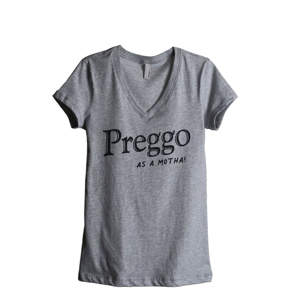 Preggo As A Motha Women's Fashion Relaxed V-Neck T-Shirt Tee Heather Grey Large