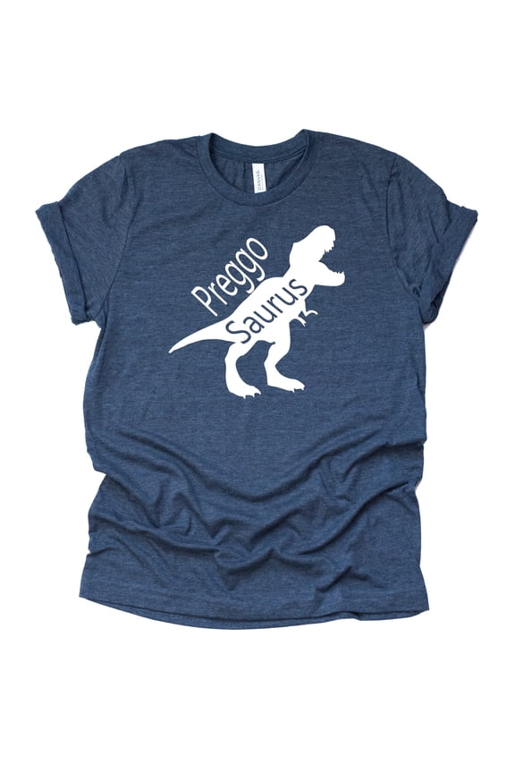 Preggosaurus Unisex Crew Neck, Pregnancy Announcement Shirt, Surprise Pregnancy Announcement (Navy, Medium)