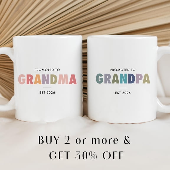 Pregnancy Announcement Grandparent Mug Set, Promoted from Parents to Grandparents, Personalized Gift for New Grandma and Grandpa, Custom Coffee Cups