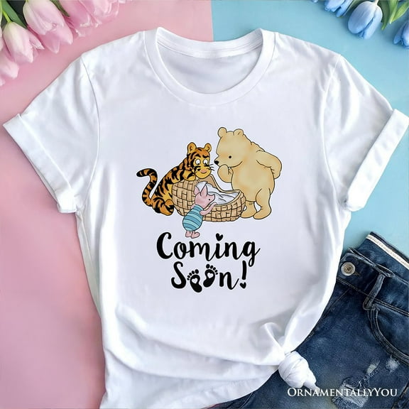 Pregnancy Announcement With Pooh & Tiger T-Shirt, Coming Soon Tee for Expecting Moms