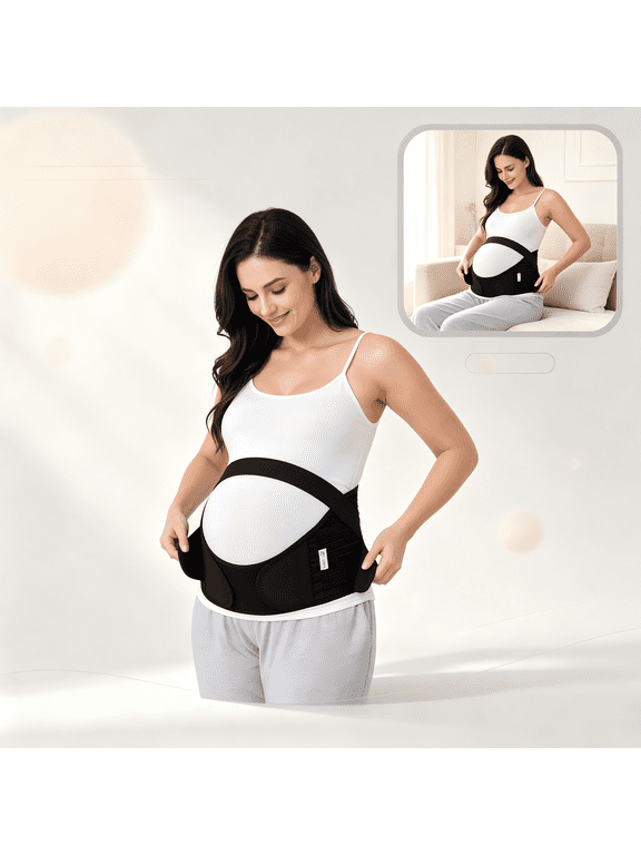 Pregnancy Belly Band, Breathable Maternity Support Belt, Adjustable Abdominal Binder for Back & Pelvic Relief(Size M, Black)