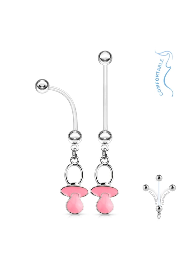Pregnancy Belly Rings Bioflex Surgical Steel Pregnant Navel Naval Baby Pacifier Pink