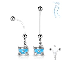 Pregnancy Belly Rings Bioflex Surgical Steel Pregnant Navel Naval Baby Stroller - Blue