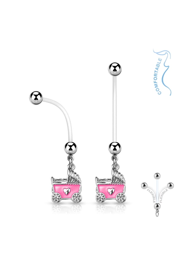 Pregnancy Belly Rings Bioflex Surgical Steel Pregnant Navel Naval Baby Stroller - Pink