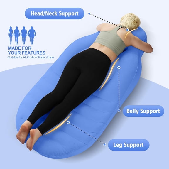 Pregnancy Blow Up Pillow, Belly Mattress for Pregnant Women with Electric Pump, Full Body Maternity Airbed with Hole for Stomach Sleeping, Back Pain & SPD Relief, Blue
