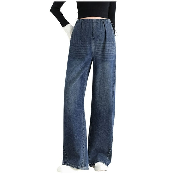 Maternity Clothes Over The Belly Loose Casual Pregnancy Denim Pants With Pockets Elastic Waist Maternity Jeans For Women Dark Blue M