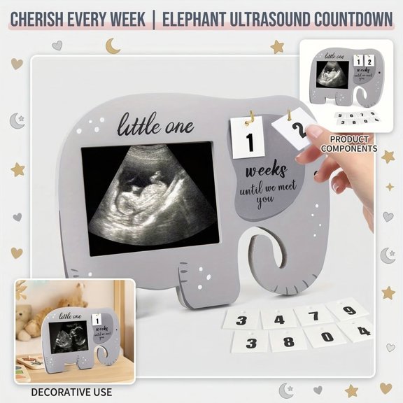 Pregnancy Countdown Ultrasound Frame Elephant Sonogram Photo Display Baby Shower Gift for New Mom
