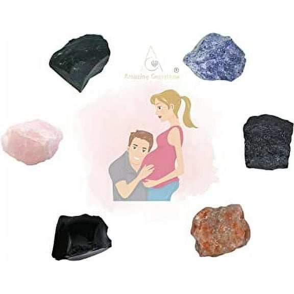 Pregnancy Crystal Stone Set - Blood Stone Iolite Hematite Rose Quartz Black Obsidian Sunstone