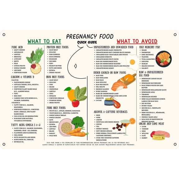 Pregnancy Food Guide Chart Poster, With Safe And Unsafe Foods For Expecting Moms And Maternity Care Poster, For Kitchen Or Dining Room Wall Decor