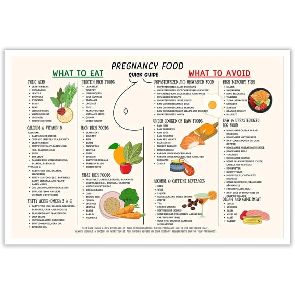 Pregnancy Food Guide Chart Posters,With Safe and Unsafe Foods for Expecting Moms and Maternity Care,For Kitchen School Classroom Wall Decor