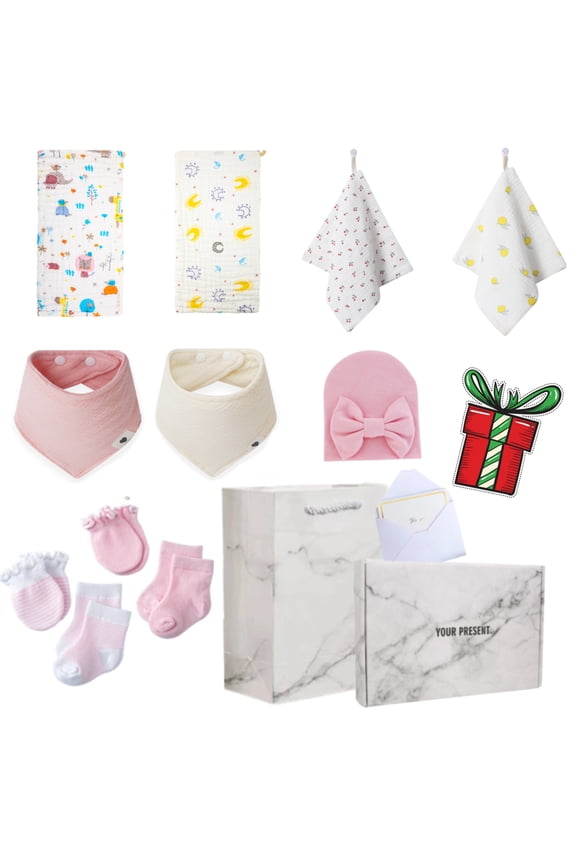 Pregnancy Gifts for First Time Moms - 11 in 1 100% Organic Cotton baby bibs/burp cloths/baby sock/gloves and handkerchief, baby Baby Welcome Box, New Born Boy Baby Gift, Christmas Gifts