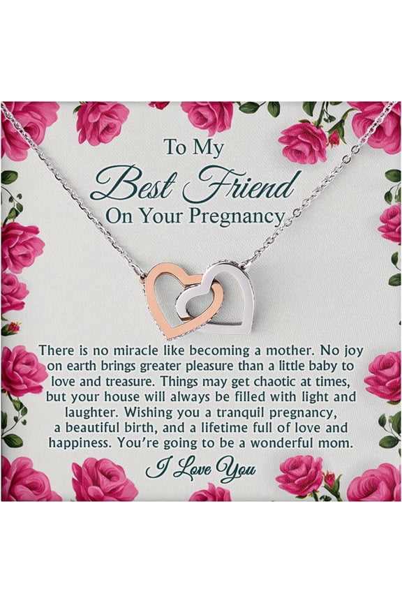 Pregnancy Jewelry for Best Friend – Interlocking Hearts Necklace for Expecting Mom, Sentimental Keepsake with Card, Shower Gift, First-Time Mom Jewelry, I Love You Message