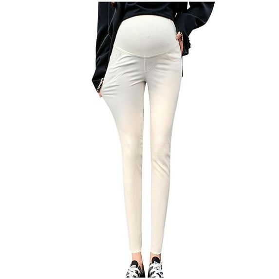 Pregnancy Leggings for Women Over The Belly Skinny Jeggings Stretch Pregnancy Denim Pants with Pockets Pregnancy Clothes for All Seasons White 3xl