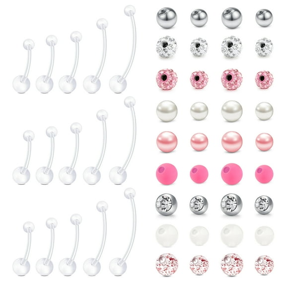 Pregnancy Maternity Flexible Bioplast Long Belly Button Rings Navel Retainer Body Piercing 14G 1&1/2 Inch Length Varied Style