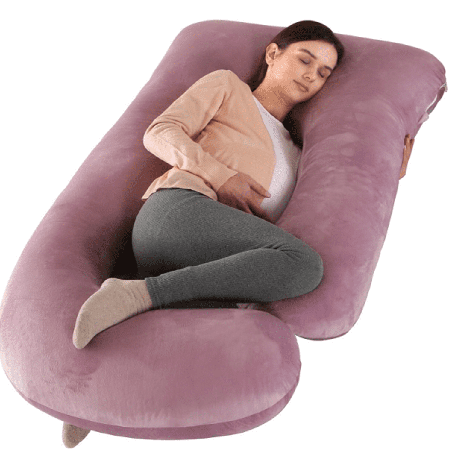 Pregnancy Pillow,57 inches U Shaped Maternity Pillow with Removable Cover Full Body Pillow Support for Back, HIPS, Legs, Belly (Cameo)
