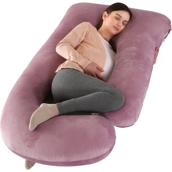 Pregnancy Pillow 57 inches U Shaped Maternity Pillow with Removable Cover Full Body Pillow Support for Back HIPS Legs Belly (Cameo)
