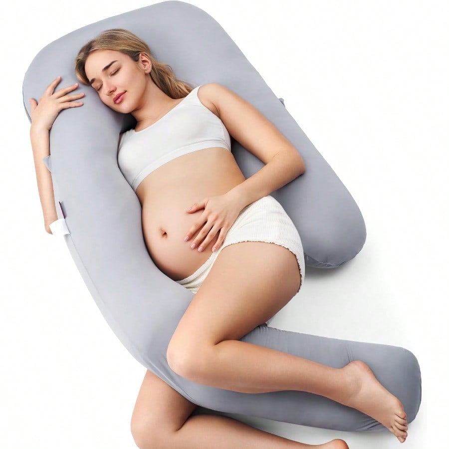 Pregnancy Pillow with Cooling Cover Dreamlign U Pro Maternity Pillow with Adjustable Leg Pillow - port for Back HIPS Belly Legs for Pregnant Women 50-72 Inch Full Body Pillow Grey
