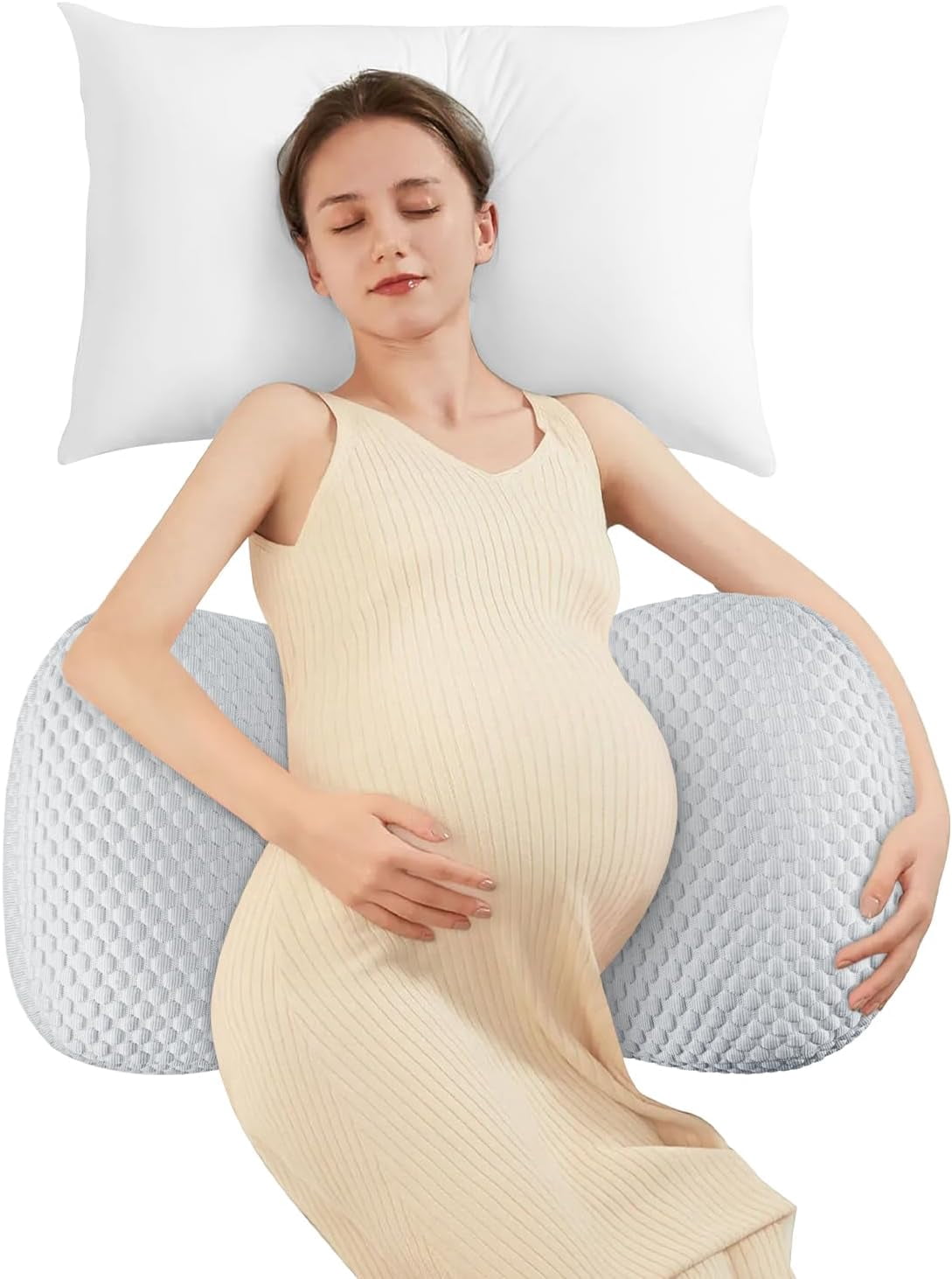 Pregnancy Pillow Cooling for Sleeping, Detachable and Adjustable Double-Sided Support Maternity Pillow Skin-Friendly for Pregnant Women Back, HIPS, Legs(30°Slope Design Verified by Expectant Mothers)
