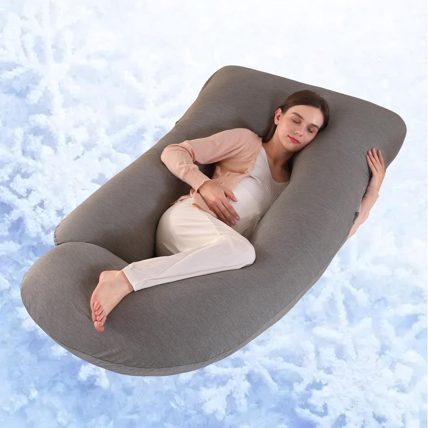 Pregnancy Pillow, Full Body 57 inch Pillow  with Removable Washable Cover - Sleep Support for Legs, Back, Neck, Hips, Belly for Pregnent Women (Cooling Cover)