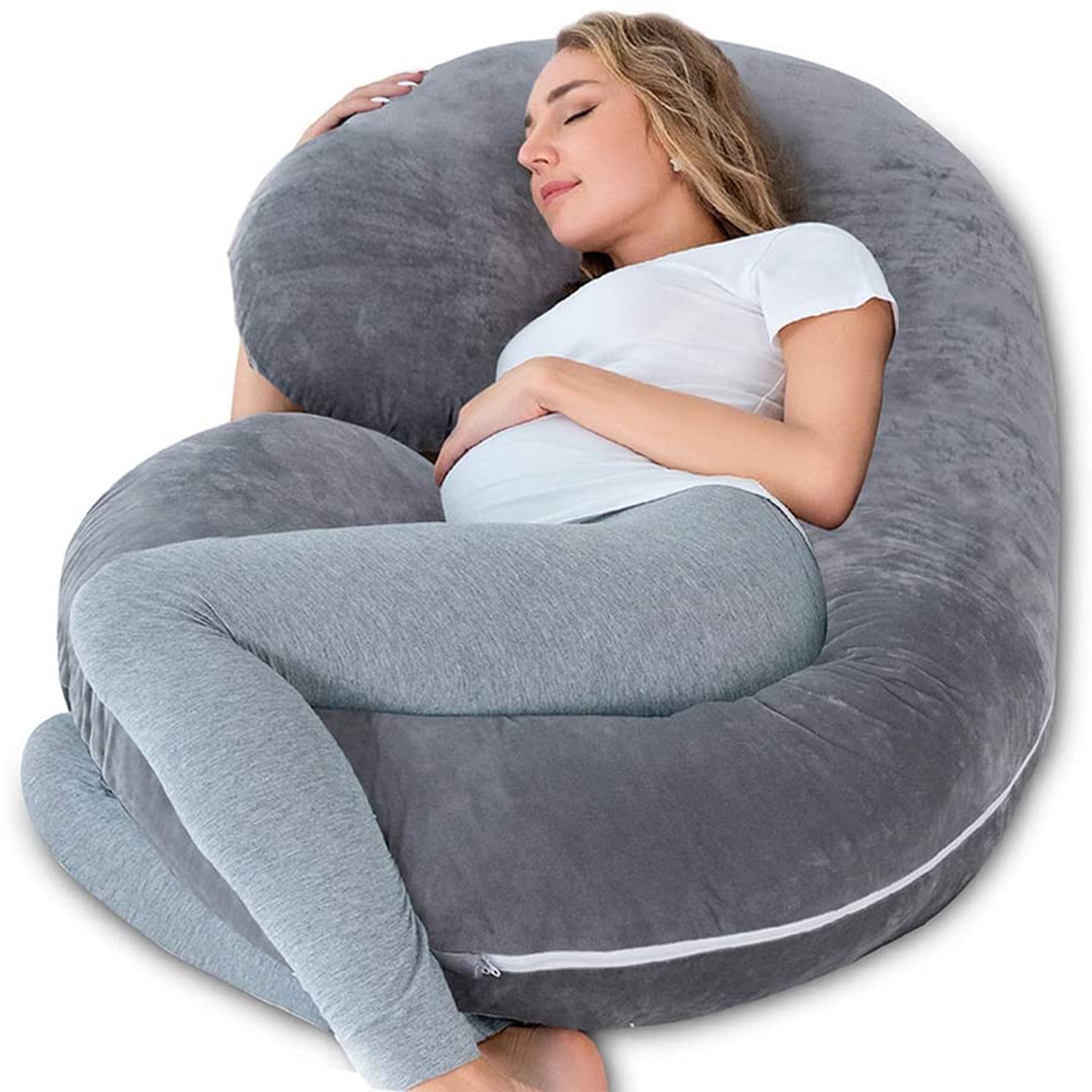 Pregnancy Pillow, Maternity Body Pillow for Sleeping, C Shaped Body Pillow for Pregnant Women with Removable Gray Velvet Cover