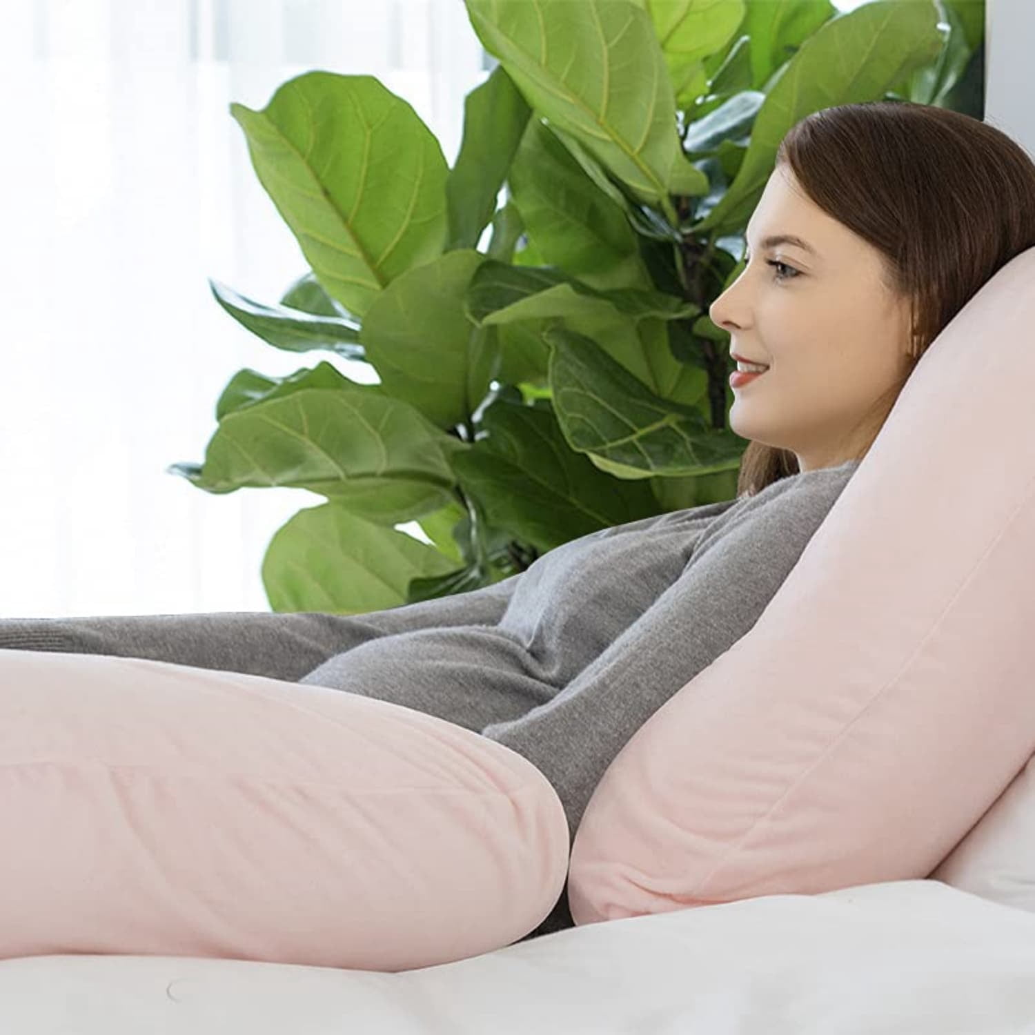 Pregnancy Pillow,Maternity Body Pillow with Velvet Cover,C Shaped Body Pillow for Sleeping (Cozy Velvet-Pink)