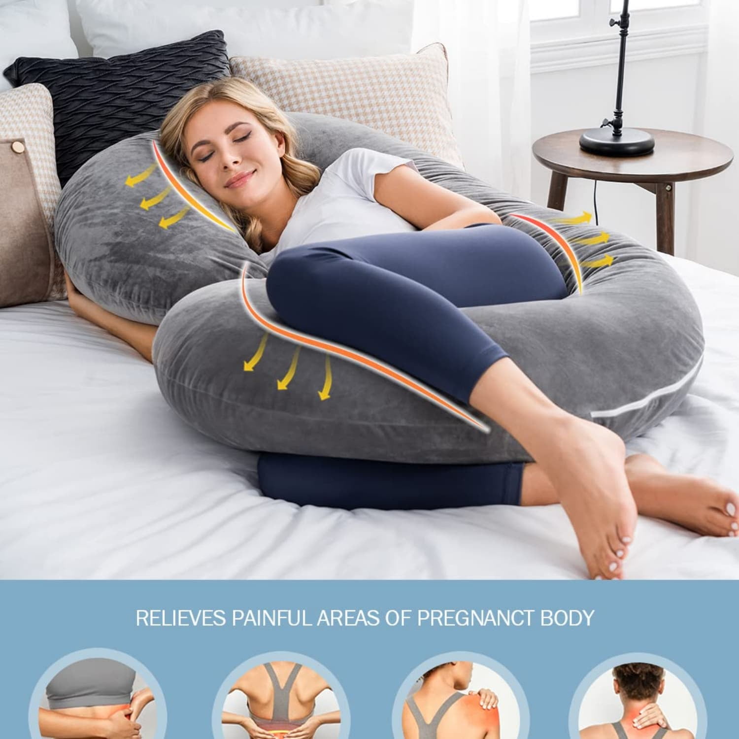 Pregnancy Pillow,Maternity Body Pillow with Velvet Cover,C Shaped Body Pillow for Sleeping (Grey)