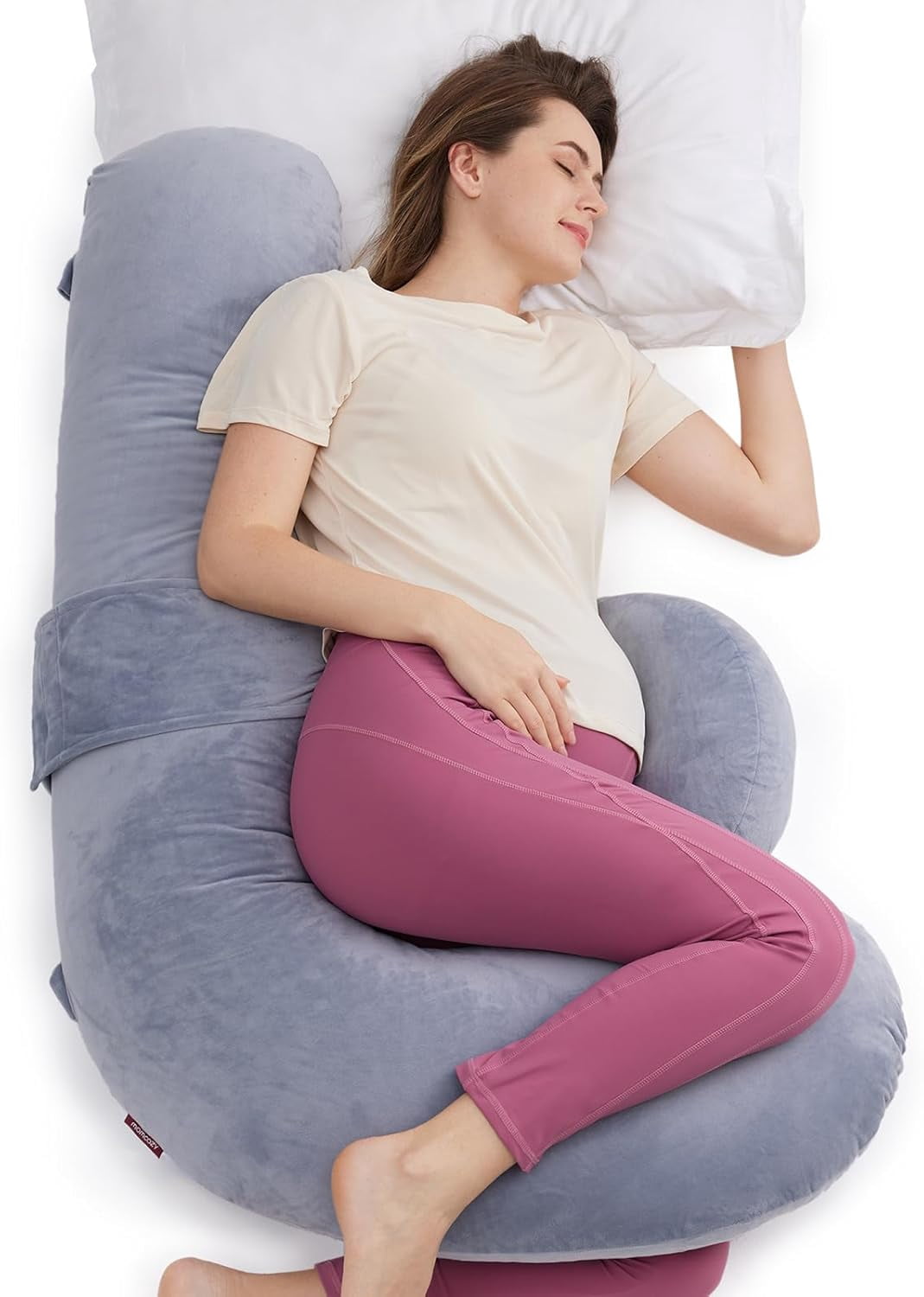 Pregnancy Pillow, Original F Shaped Maternity Pillow for Pregnant Women with Adjustable Wedge Pillow, Full Body Support Pregnancy Pillows for Side Sleeping with Velvet Cover, Grey