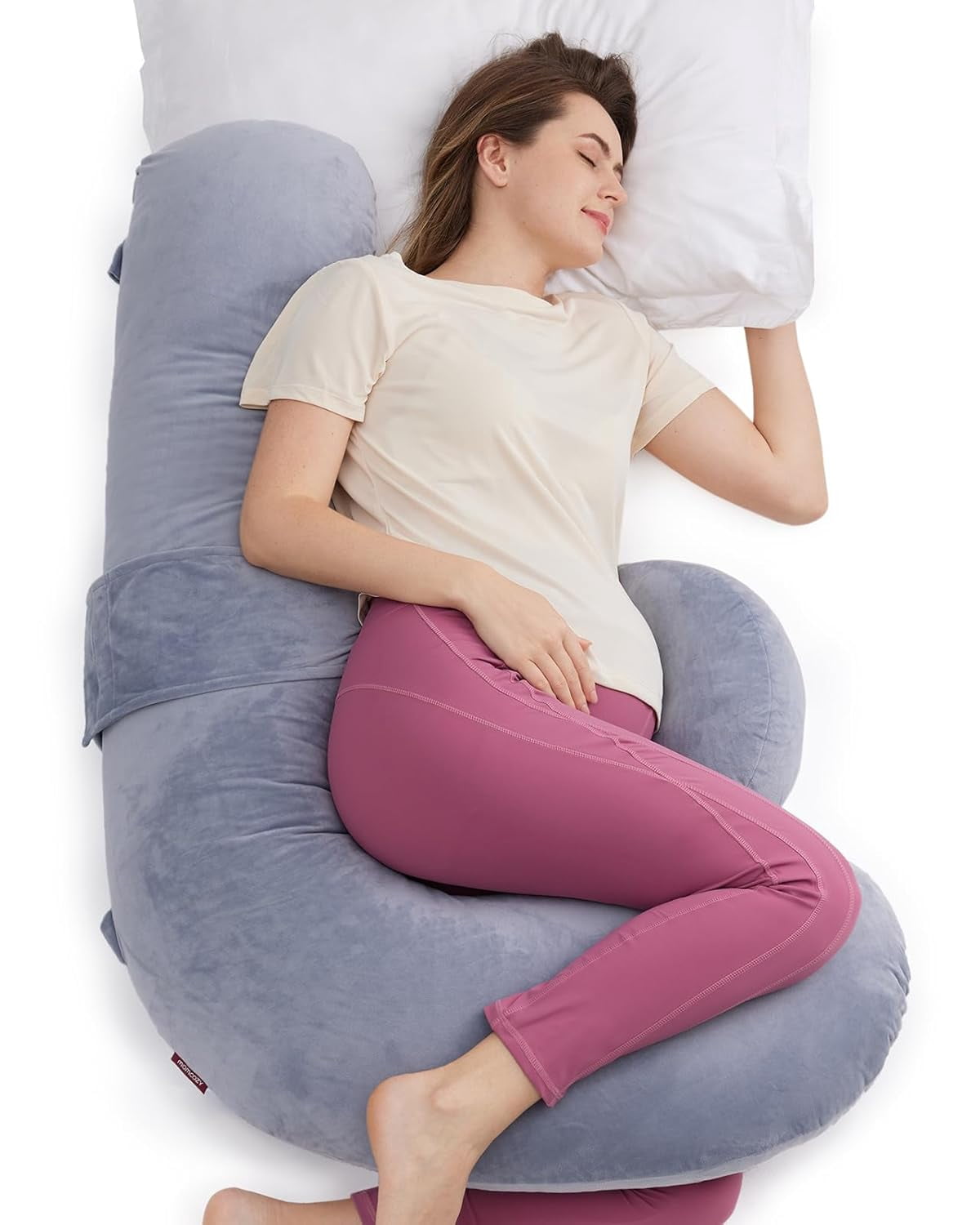 Original F Shaped Maternity Pillow for Pregnant Women with Adjustable Wedge Pillow, Full Body Support Pregnancy Pillows for Side Sleeping with Velvet Cover, Grey
