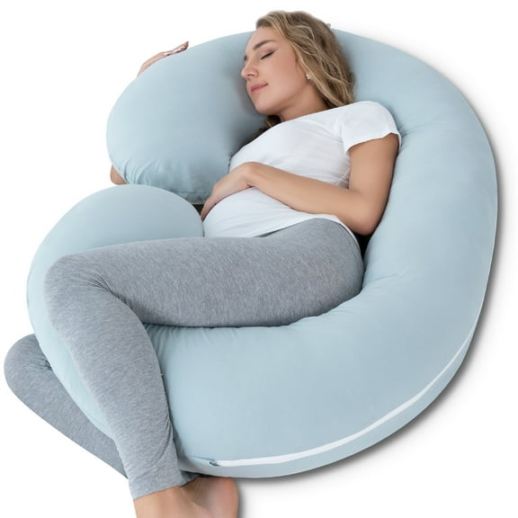 Pregnancy Pillow,Queen Rose Maternity Body Pillow for Sleeping, C Shaped Body Pillow for Pregnant Women with Removable Green Jersey Cover