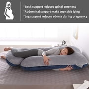 Pregnancy Pillow, U Shaped Full Body Maternity Pillow for Sleeping with Removable Cover, 60 Inch Dark Blue & Grey